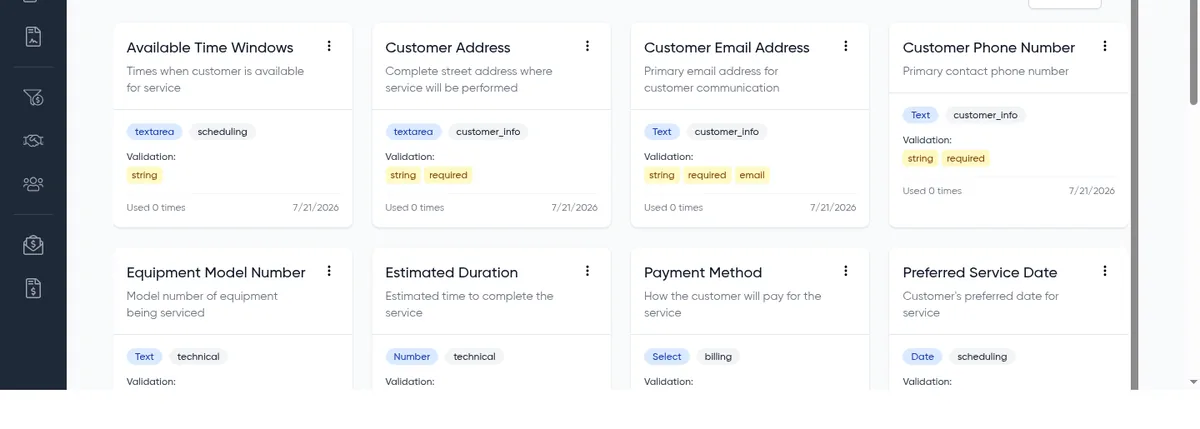 ServiceGrep saved fields library with reusable form field templates